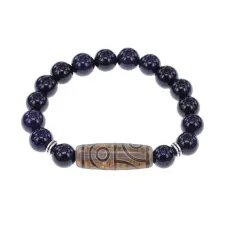Браслет с 4-глазой бусиной Дзи и синт.камнем Синий авантюрин BSDS-21-02