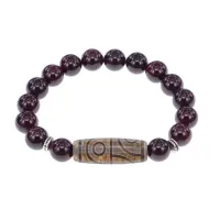 Браслет с 4-глазой бусиной Дзи и нат. камнем Гранат BSDS-21-06