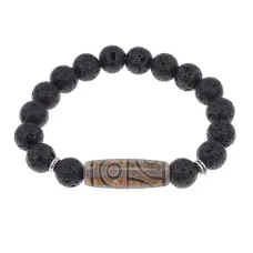 Браслет с 4-глазой бусиной Дзи и нат.камнем Лава BSDS-21-09