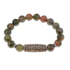 Браслет с 4-глазой бусиной Дзи и нат.камнем Унакит BSDS-21-20