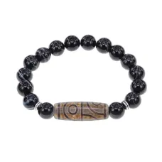 Браслет с 4-глазой бусиной Дзи и нат.камнем Черный агат BSDS-21-23