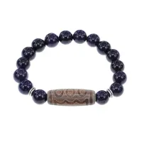 Браслет с 5-глазой бусиной Дзи и синт. камнем Синий авантюрин BSDS-22-02