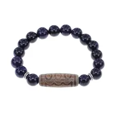 Браслет с 5-глазой бусиной Дзи и синт. камнем Синий авантюрин BSDS-22-02