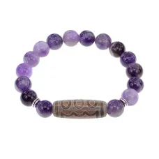 Браслет с 5-глазой бусиной Дзи и нат.камнем Аметист BSDS-22-03