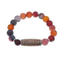 Браслет с 5-глазой бусиной Дзи и нат.камнем Африканский агат