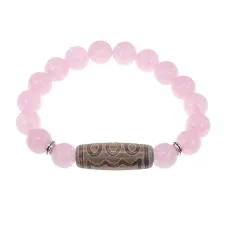 Браслет с 5-глазой бусиной Дзи и нат.камнем Розовый кварц BSDS-22-15