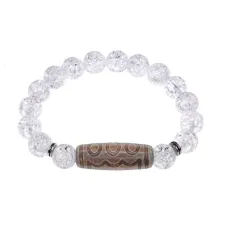 Браслет с 5-глазой бусиной Дзи и синт. камнем Сахарный кварц BSDS-22-16