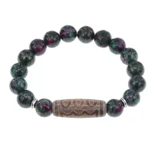 Браслет с 5-глазой бусиной Дзи и синт.камнем Цоизит BSDS-22-22