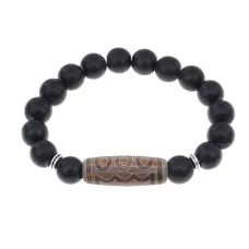 Браслет с 5-глазой бусиной Дзи и синт.камнем Шунгит BSDS-22-24