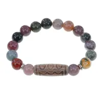 Браслет с 5-глазой бусиной Дзи и нат.камнем Яшма BSDS-22-25