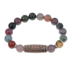 Браслет с 5-глазой бусиной Дзи и нат.камнем Яшма BSDS-22-25