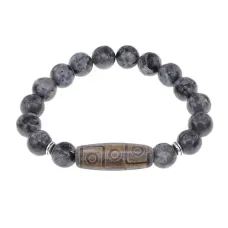 Браслет с 9-глазой бусиной Дзи и нат.камнем Лабрадор BSDS-23-08