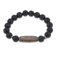 Браслет с 9-глазой бусиной Дзи и нат.камнем Лава BSDS-23-09