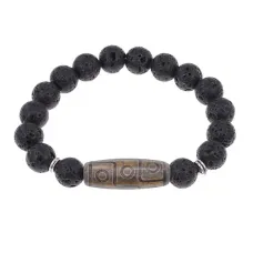 Браслет с 9-глазой бусиной Дзи и нат.камнем Лава BSDS-23-09