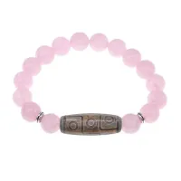 Браслет с 9-глазой бусиной Дзи и нат.камнем Розовый кварц BSDS-23-15