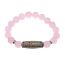 Браслет с 9-глазой бусиной Дзи и нат.камнем Розовый кварц BSDS-23-15