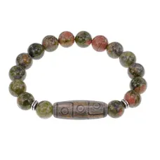 Браслет с 9-глазой бусиной Дзи и нат.камнем Унакит BSDS-23-20