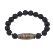 Браслет с 9-глазой бусиной Дзи и синт.камнем Шунгит BSDS-23-24