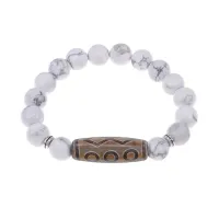 Браслет с 6-глазой бусиной Дзи и нат.камнем Кахолонг BSDS-24-07