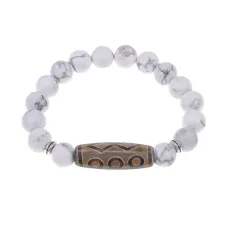 Браслет с 6-глазой бусиной Дзи и нат.камнем Кахолонг BSDS-24-07