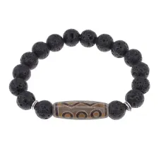 Браслет с 6-глазой бусиной Дзи и нат.камнем Лава BSDS-24-09