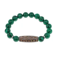 Браслет с 6-глазой бусиной Дзи и синтетическим камнем Малахит BSDS-24-12
