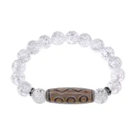 Браслет с 6-глазой бусиной Дзи и синт. камнем Сахарный кварц BSDS-24-16