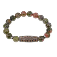 Браслет с 6-глазой бусиной Дзи и нат.камнем Унакит BSDS-24-20