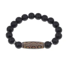 Браслет с 6-глазой бусиной Дзи и синтетическим камнем Шунгит BSDS-24-24