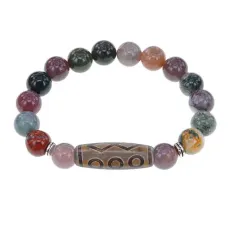 Браслет с 6-глазой бусиной Дзи и нат.камнем Яшма BSDS-24-25