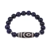 Браслет с 2-глазой бусиной Дзи и синт.камнем Синий авантюрин BSDS-26-02