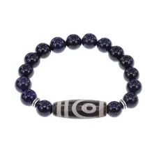 Браслет с 2-глазой бусиной Дзи и синт.камнем Синий авантюрин BSDS-26-02
