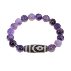 Браслет с 2-глазой бусиной Дзи и нат.камнем Аметист BSDS-26-03