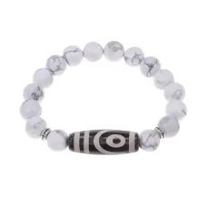 Браслет с 2-глазой бусиной Дзи и нат.камнем Кахолонг BSDS-26-07