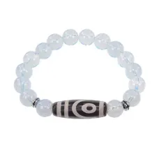 Браслет с 2-глазой бусиной Дзи и синт. камнем Лунный камень BSDS-26-11