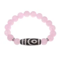 Браслет с 2-глазой бусиной Дзи и нат.камнем Розовый кварц BSDS-26-15