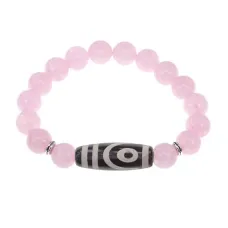 Браслет с 2-глазой бусиной Дзи и нат.камнем Розовый кварц BSDS-26-15