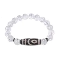 Браслет с 2-глазой бусиной Дзи и синт.камнем Сахарный кварц BSDS-26-16