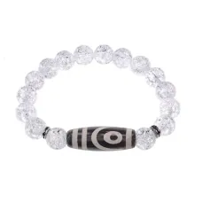 Браслет с 2-глазой бусиной Дзи и синт.камнем Сахарный кварц BSDS-26-16