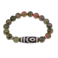 Браслет с 2-глазой бусиной Дзи и нат.камнем Унакит BSDS-26-20