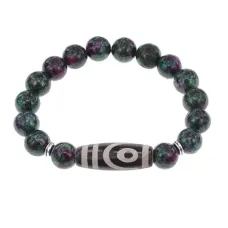Браслет с 2-глазой бусиной Дзи и синт. камнем Цоизит BSDS-26-22