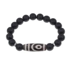 Браслет с 2-глазой бусиной Дзи и синт.камнем Шунгит BSDS-26-24