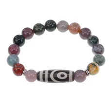 Браслет с 2-глазой бусиной Дзи и нат. камнем Яшма BSDS-26-25