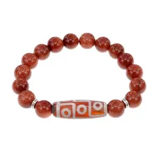 Браслет с 9-глазой бусиной Дзи и синт.камнем Коричневый авантюрин BSDS-27-01