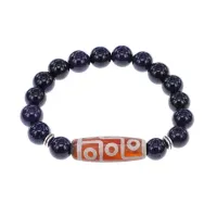 Браслет с 9-глазой бусиной Дзи и синт.камнем Синий авантюрин BSDS-27-02