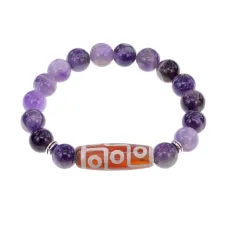 Браслет с 9-глазой бусиной Дзи и нат.камнем Аметист BSDS-27-03