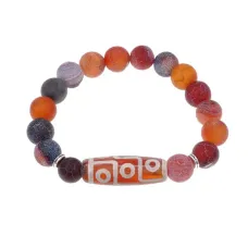 Браслет с 9-глазой бусиной Дзи и нат.камнем Африканский агат BSDS-27-04