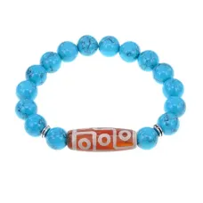 Браслет с 9-глазой бусиной Дзи и синт.камнем Бирюза BSDS-27-05