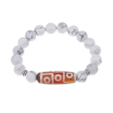 Браслет с 9-глазой бусиной Дзи и нат.камнем Кахолонг BSDS-27-07
