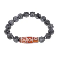 Браслет с 9-глазой бусиной Дзи и нат.камнем Лабрадор BSDS-27-08
